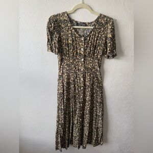 Vintage All That Jazz Floral Midi Dress Cottagecore Boho Rare Rose Button Dress